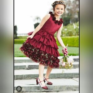 Chasing fireflies Red Green 3D Flower Floral Holiday dress Gown 14